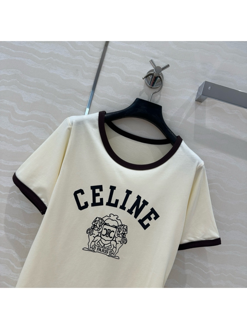 Celine College-Style Contrast-Trim Cotton T-Shirt