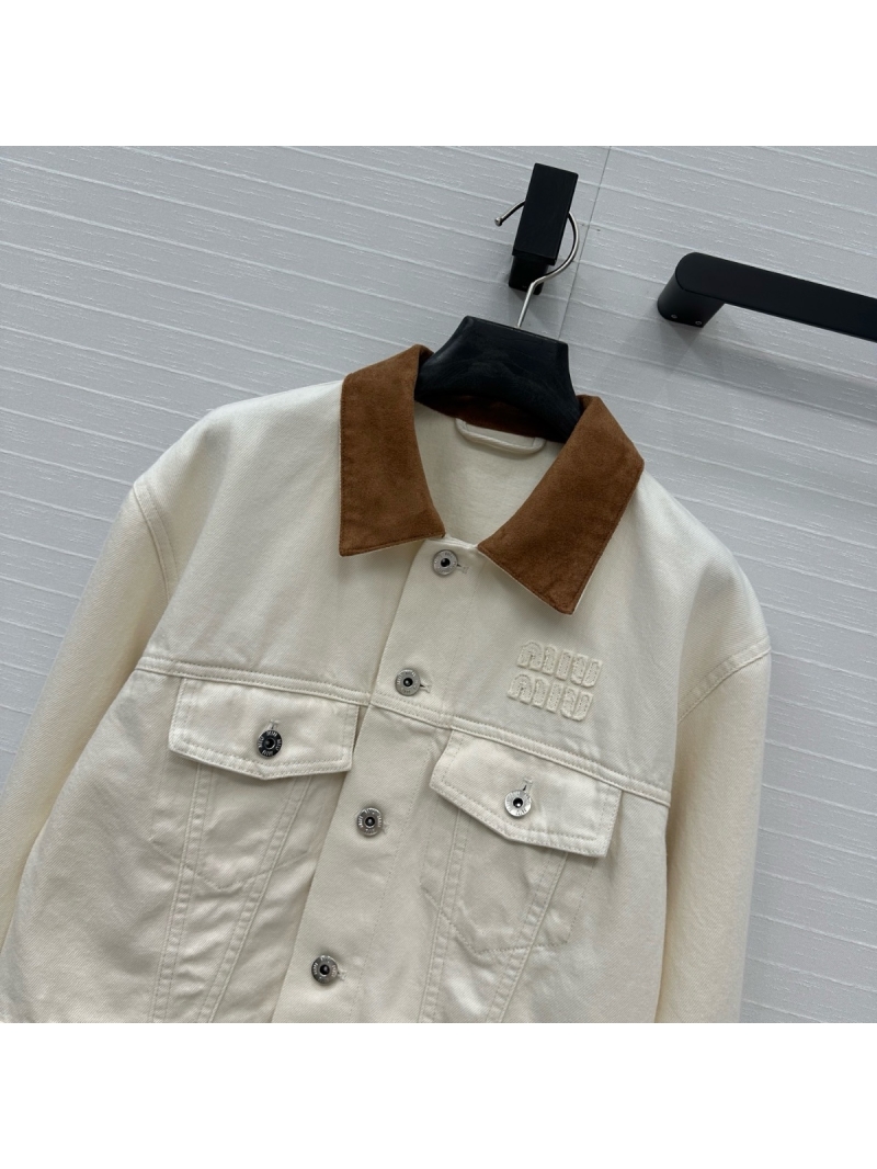 Miu Miu 25SS Retro Suede-Trim Denim Jacket