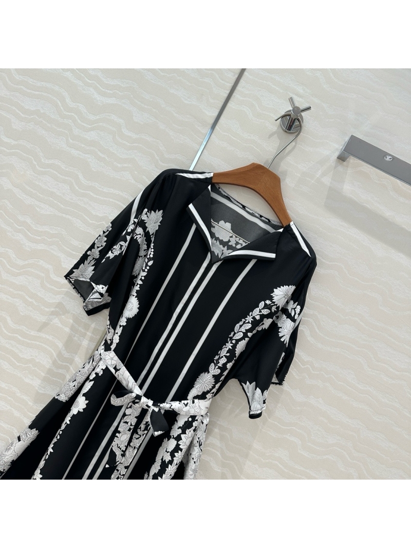 Hermes 2025 Early Spring Brides de Gala en Fleurs Silk Kaftan Dress Black