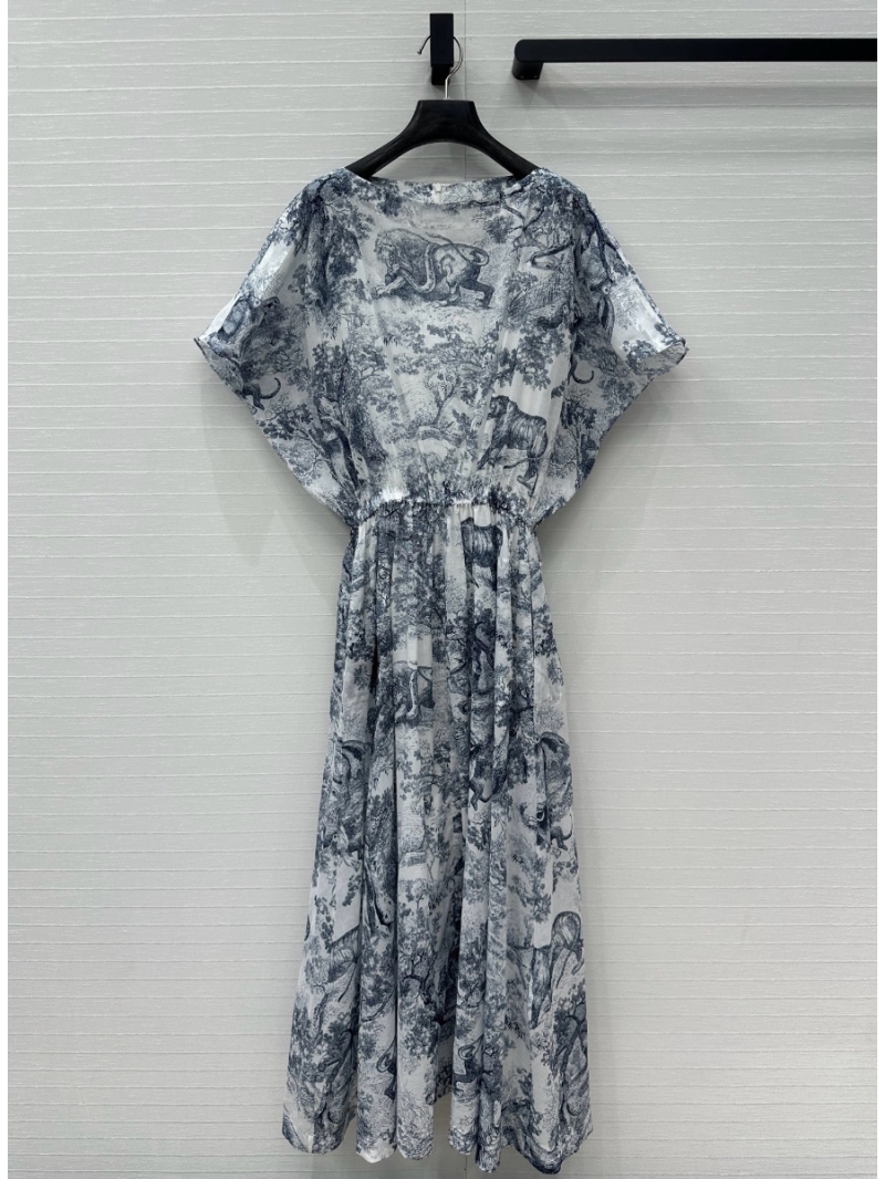 Dior 25SS Jungle Toile de Jouy Print Boat Neck Maxi Dress