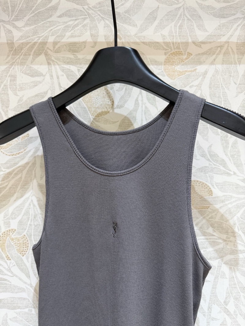 YSL Saint Laurent Cotton Knit Tank Top in Smoke Grey
