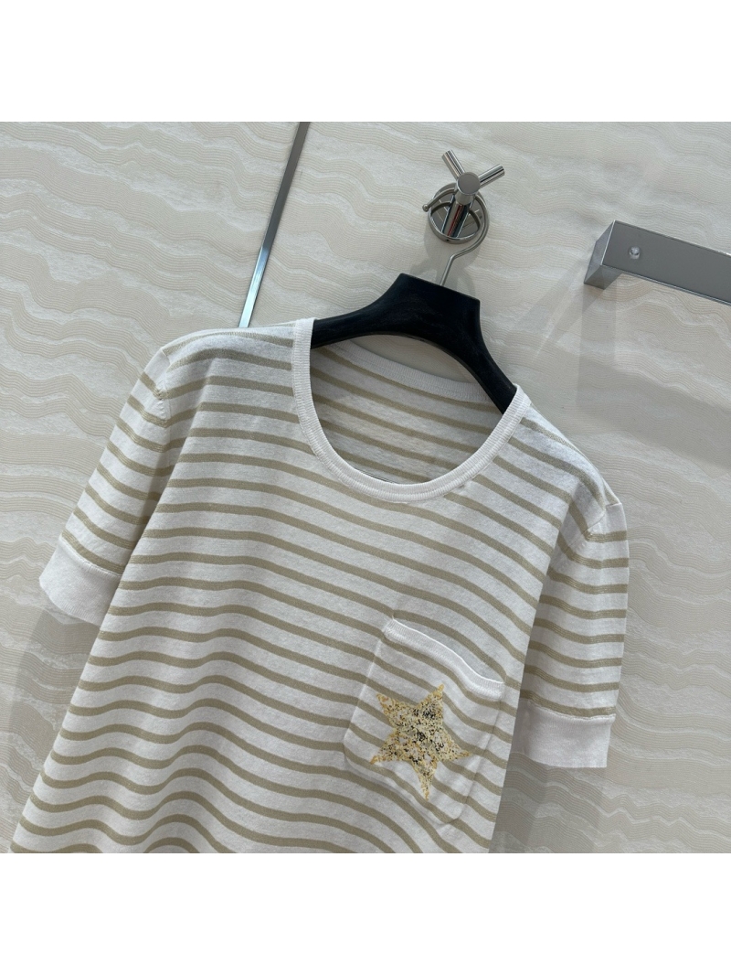 Dior Miss Dior Limited White & Gold Striped Star Linen Knit T-Shirt