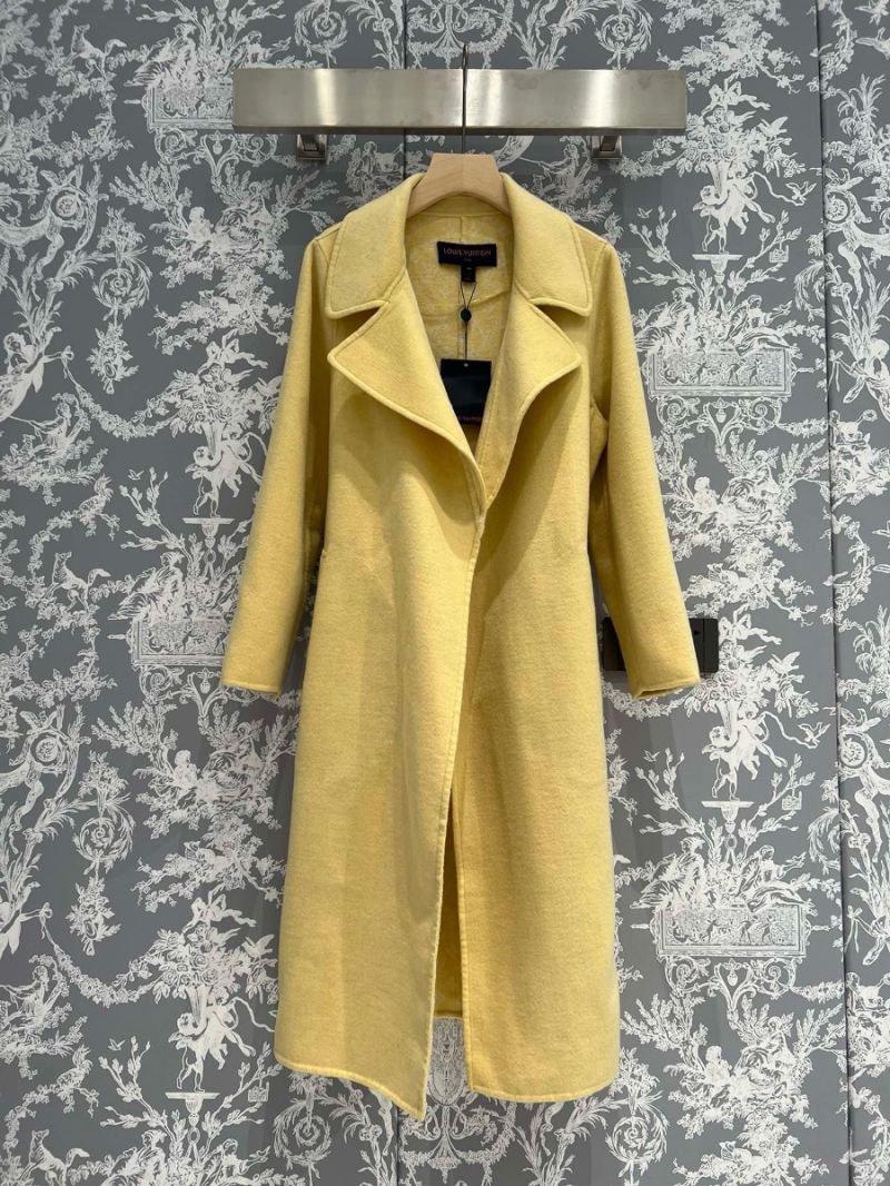 Louis Vuitton LV New Yellow Classic Monograms Wool Hooded Long Coat