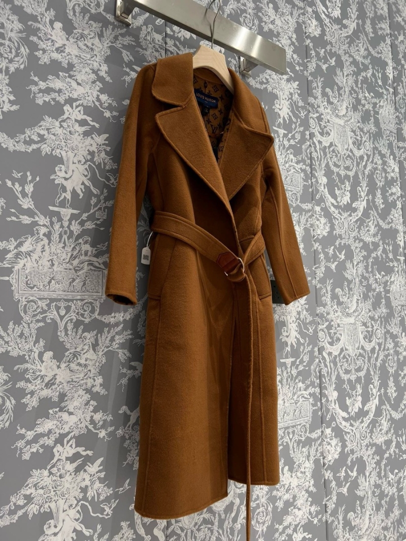 Louis Vuitton LV New Caramel Classic Monograms Wool Hooded Long Coat