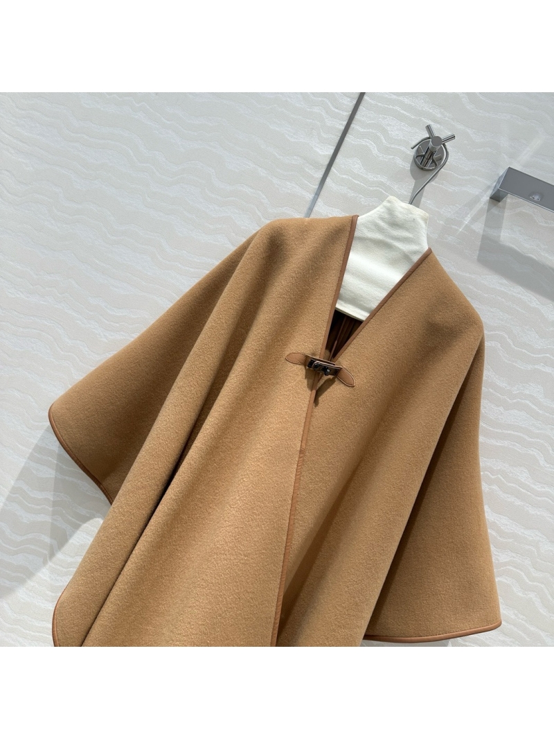 Hermes Wool and Cashmere Cape with Leather Trim Camel