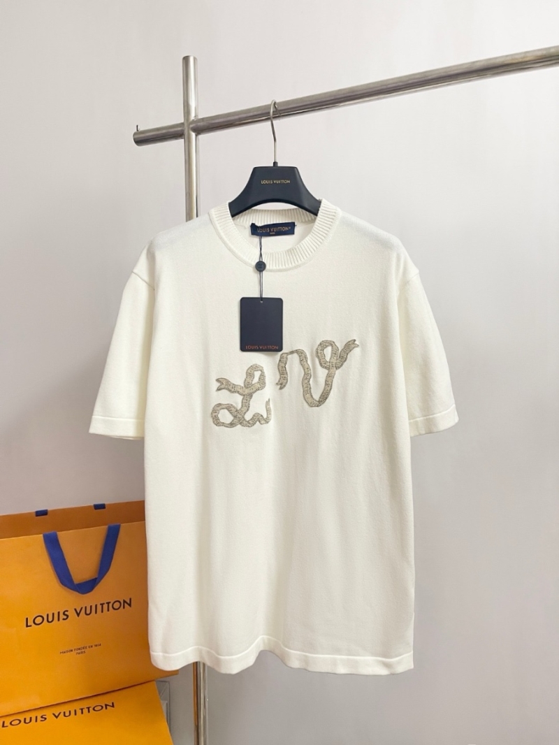 Louis Vuitton LV Unisex Pearl Yarn Embroidered Short-Sleeve T-Shirt