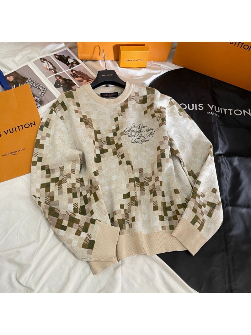 Louis Vuitton LV Unisex New Camouflage Snake Year Checkered Pullover Sweater