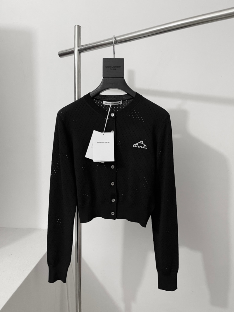 Alexander Wang Mesh Knit Button Cardigan – 3D Logo Detail Black