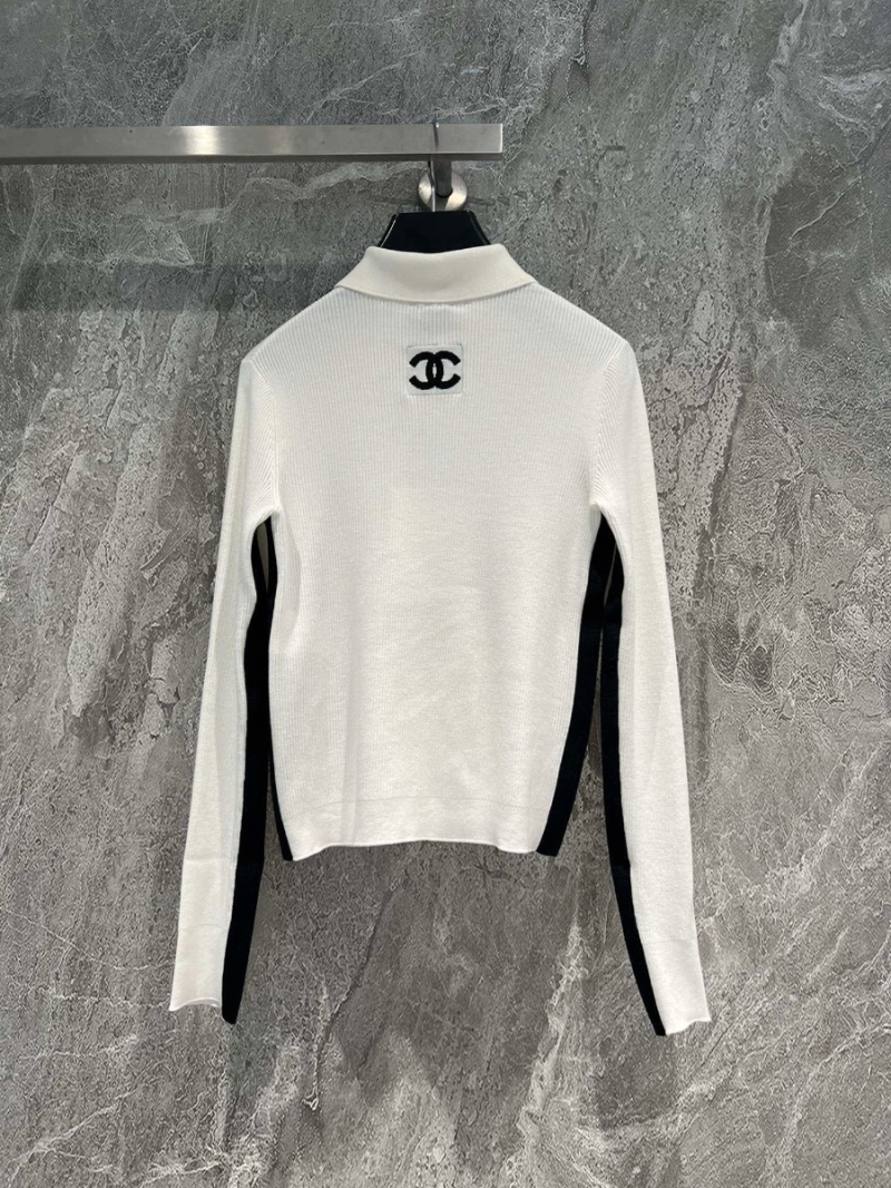 Chanel Coco Neige Ski Series CC Patchwork Polo Neck Wool Knitwear White