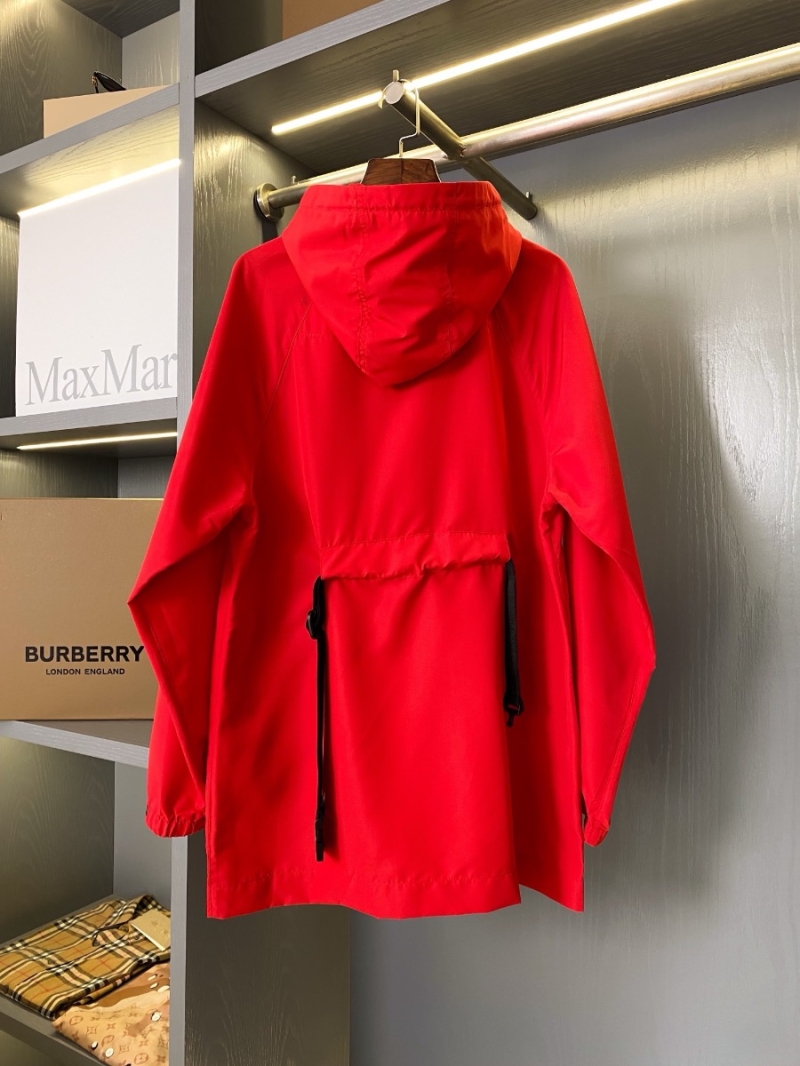 Burberry Equestrian Knight Print Hooded Gabardine Jacket Red