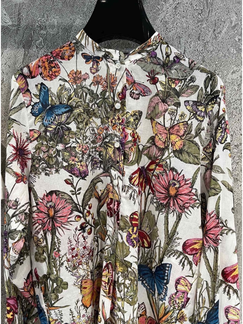 Dior 24 Early Spring Vacation New "Vessel" Long-sleeved Shirt Multicolor Butterfly