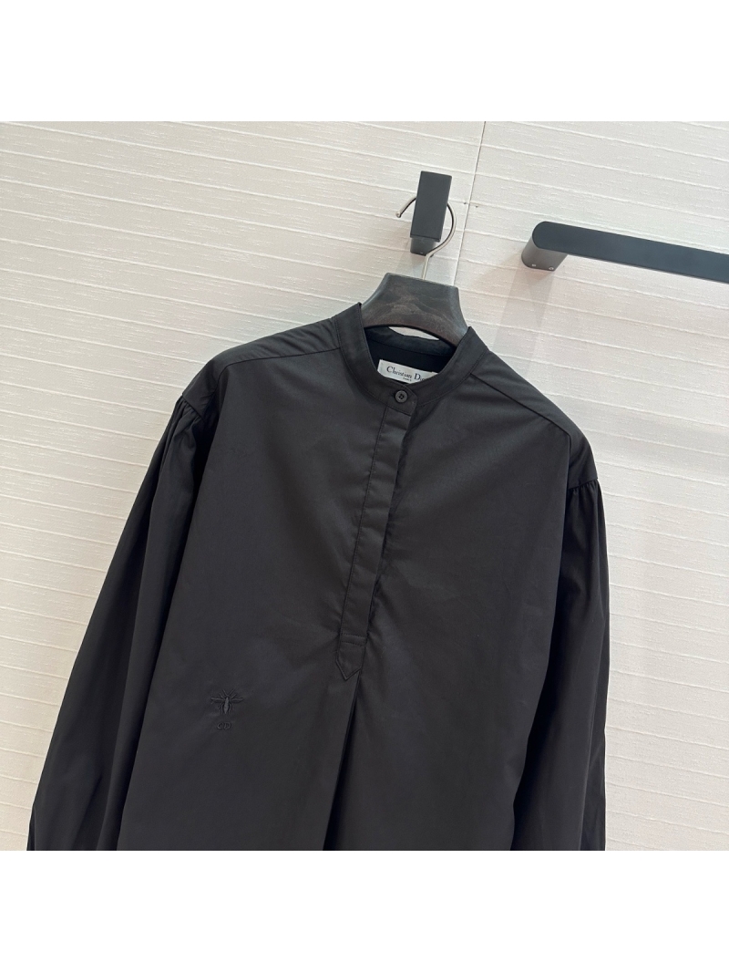 Dior Spring 2025 Batwing Sleeve Embroidered Cotton Shirt Black