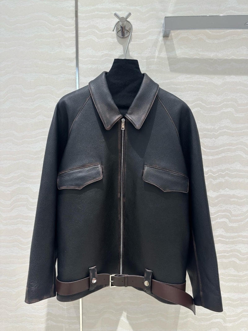 Prada Unisex Oversized Lambskin Leather Jacket with Belt