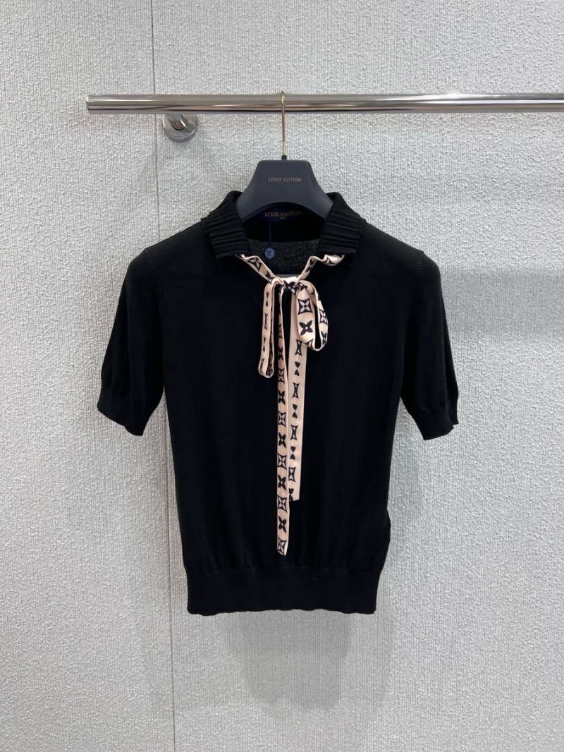 Louis Vuitton LV Spring Summer Lace Collar Knitted Short Sleeve Top