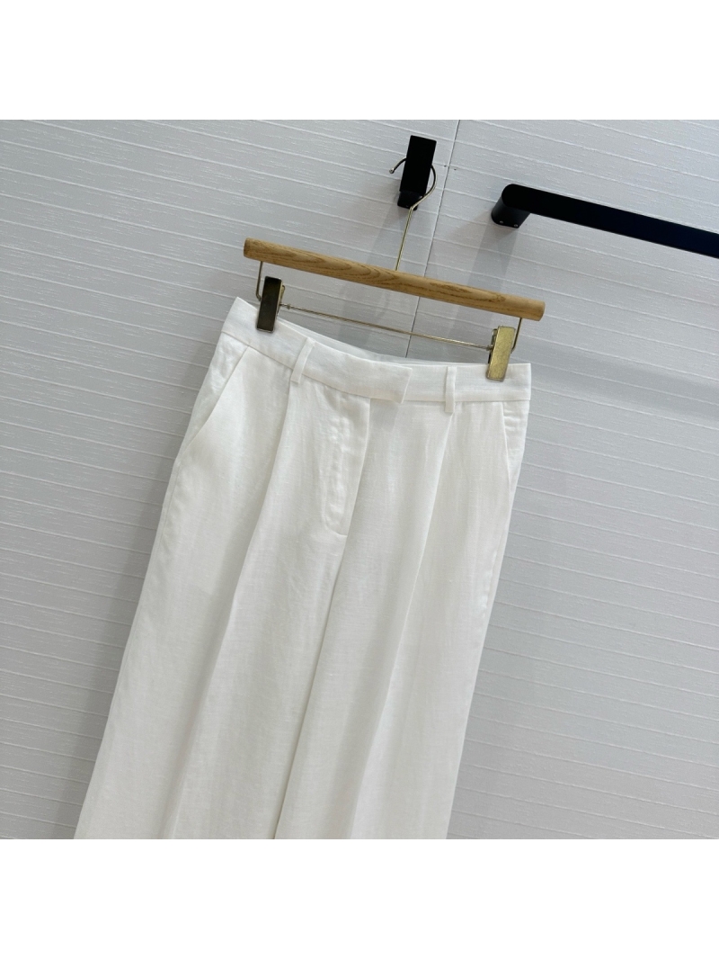 Brunello Cucinelli Spring 2025 Linen High-Waisted Pleated Trousers White