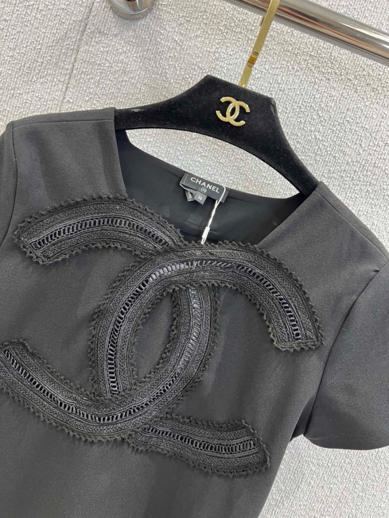 Chanel Exclusive Double C Lace Logo Short Sleeve T-Shirt Limited Edition