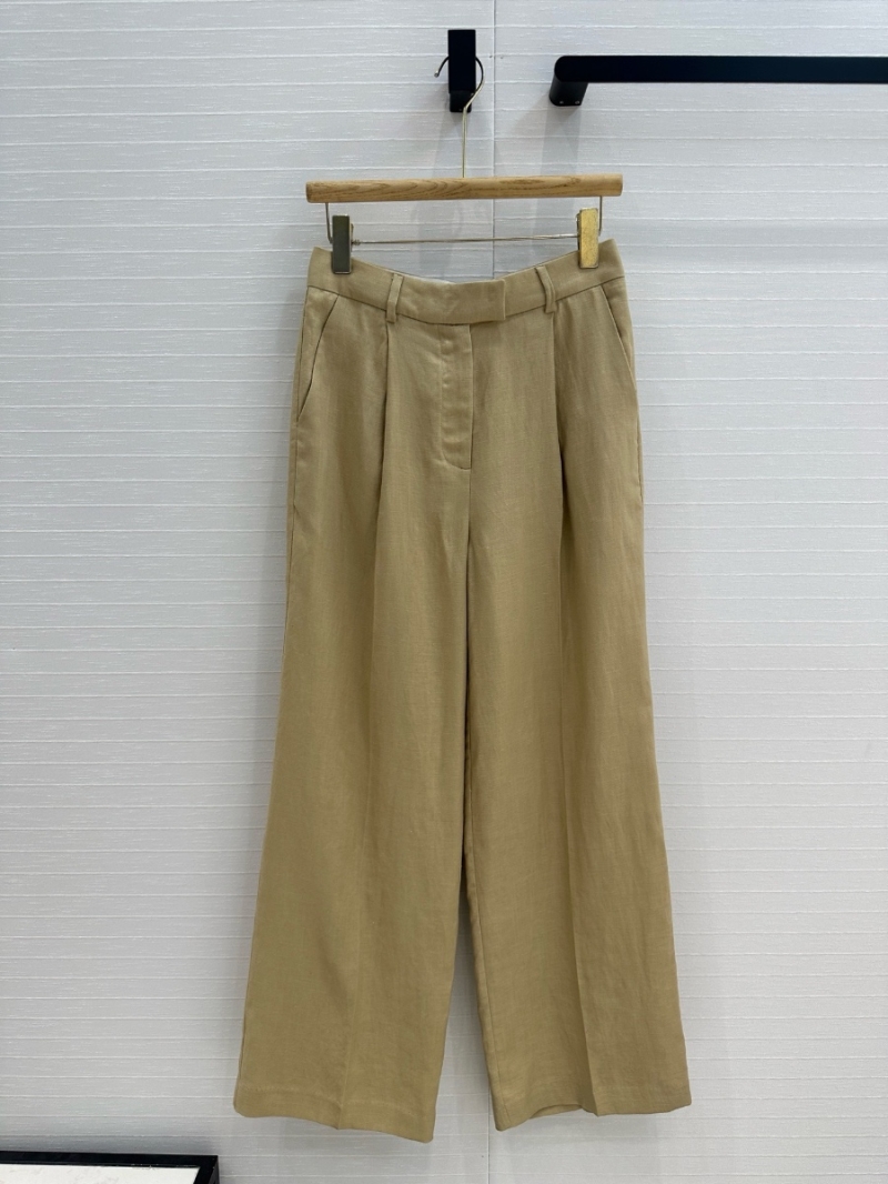 Brunello Cucinelli Spring 2025 Linen High-Waisted Pleated Trousers Beige