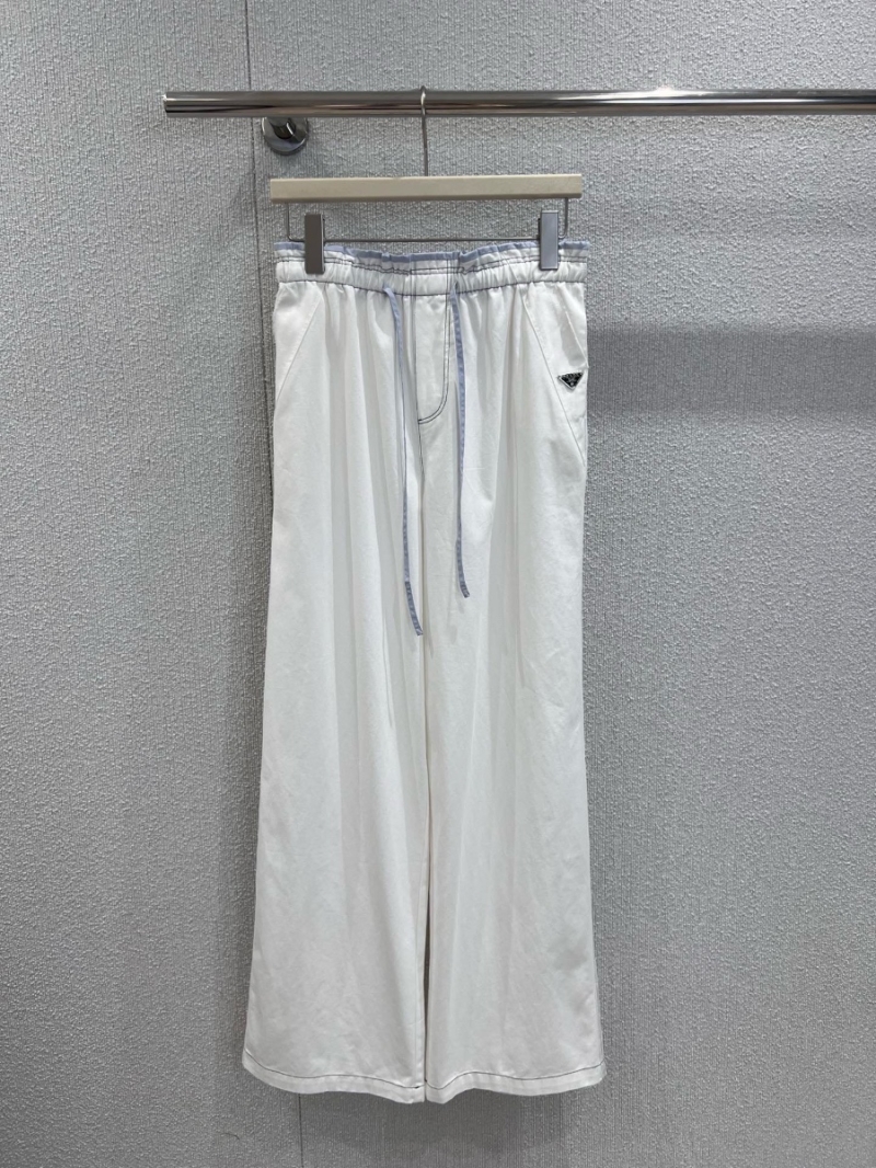 Prada Exclusive Imported Silk Cotton Drawstring Wide-Leg Pants white
