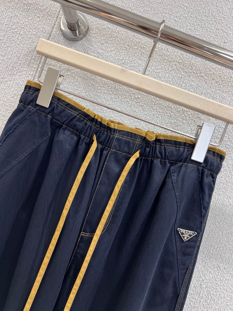 Prada Exclusive Imported Silk Cotton Drawstring Wide-Leg Pants