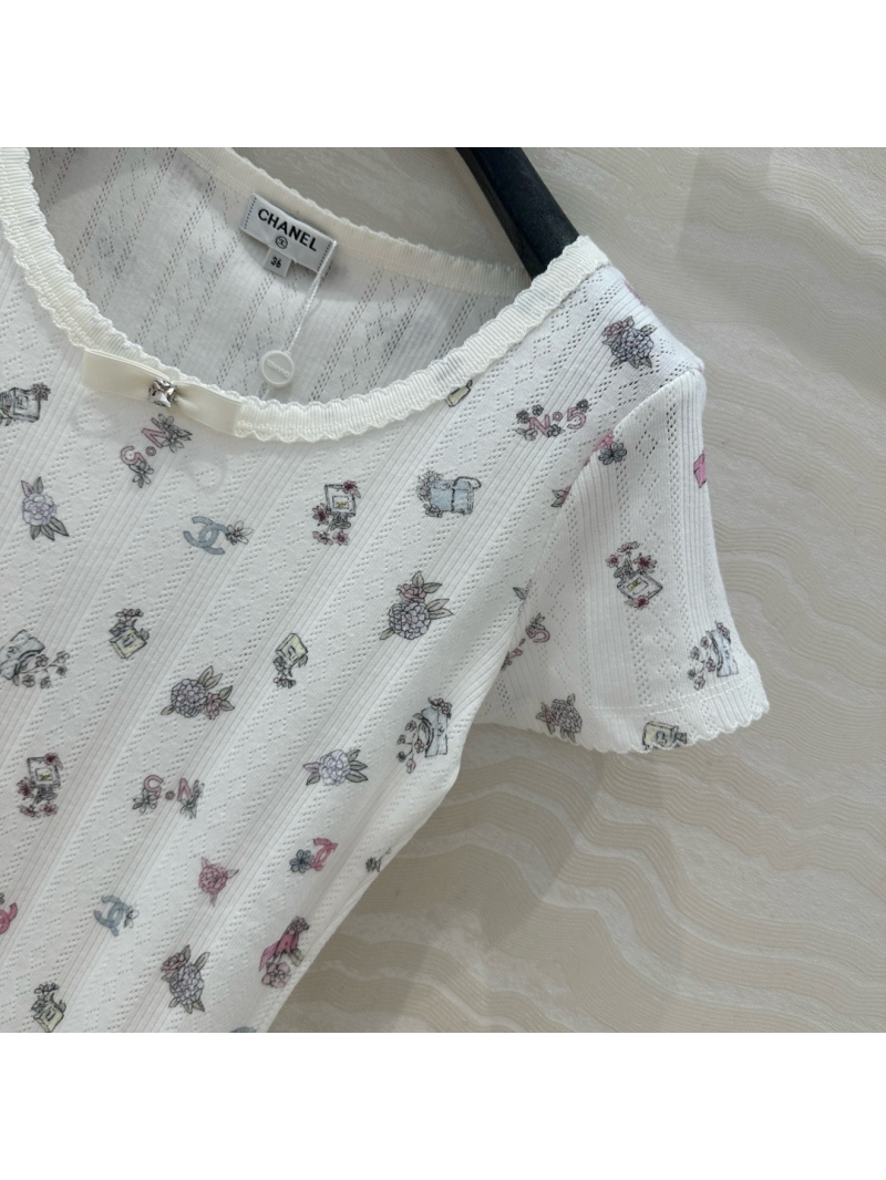 Chanel Cotton Eyelet Top with Bow Detail Floral