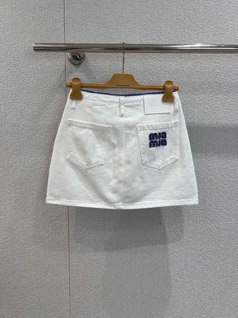 Miu Miu Exclusive White Denim Embroidered Half Skirt - Limited Edition