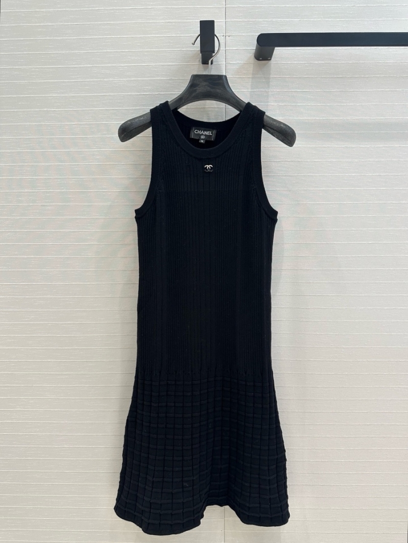 Chanel Spring 25P Waffle Knit Tank Dress Black with Double-C Hardware