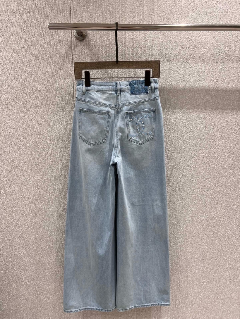 Chanel Exclusive Spring Summer Distressed Denim Wide-Leg Pants