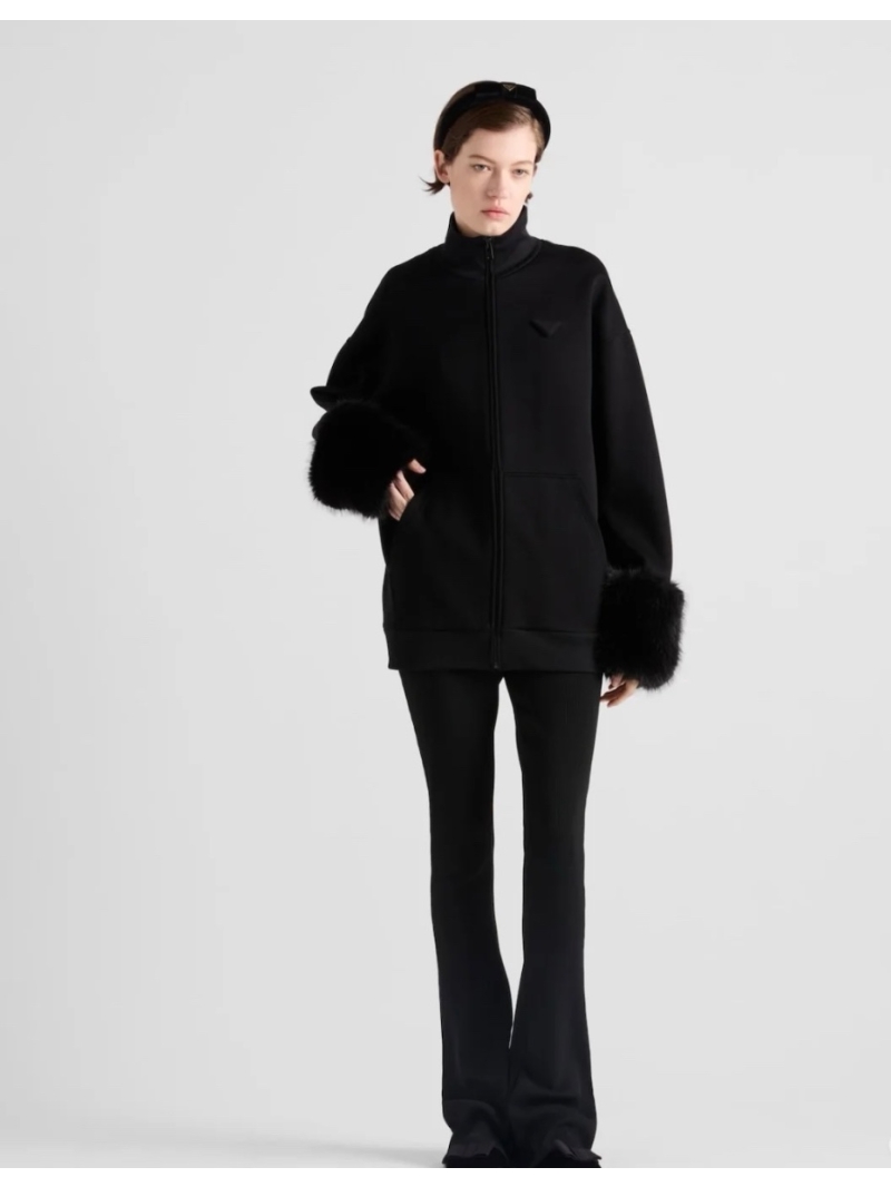 Prada Luxury Oversized Bomber Jacket Fabric Cuffs and Cotton 