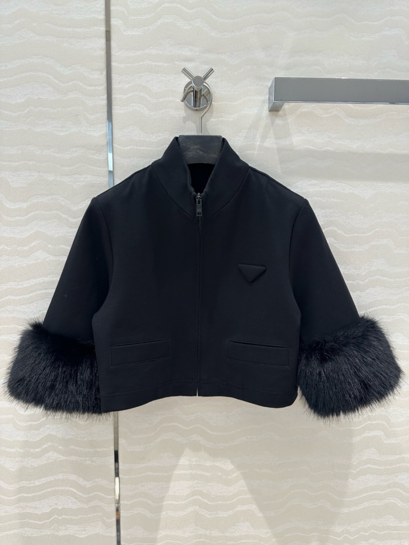 Prada Luxury Cropped Jacket Fabric Cuffs and Cotton -Party Holiday Collection