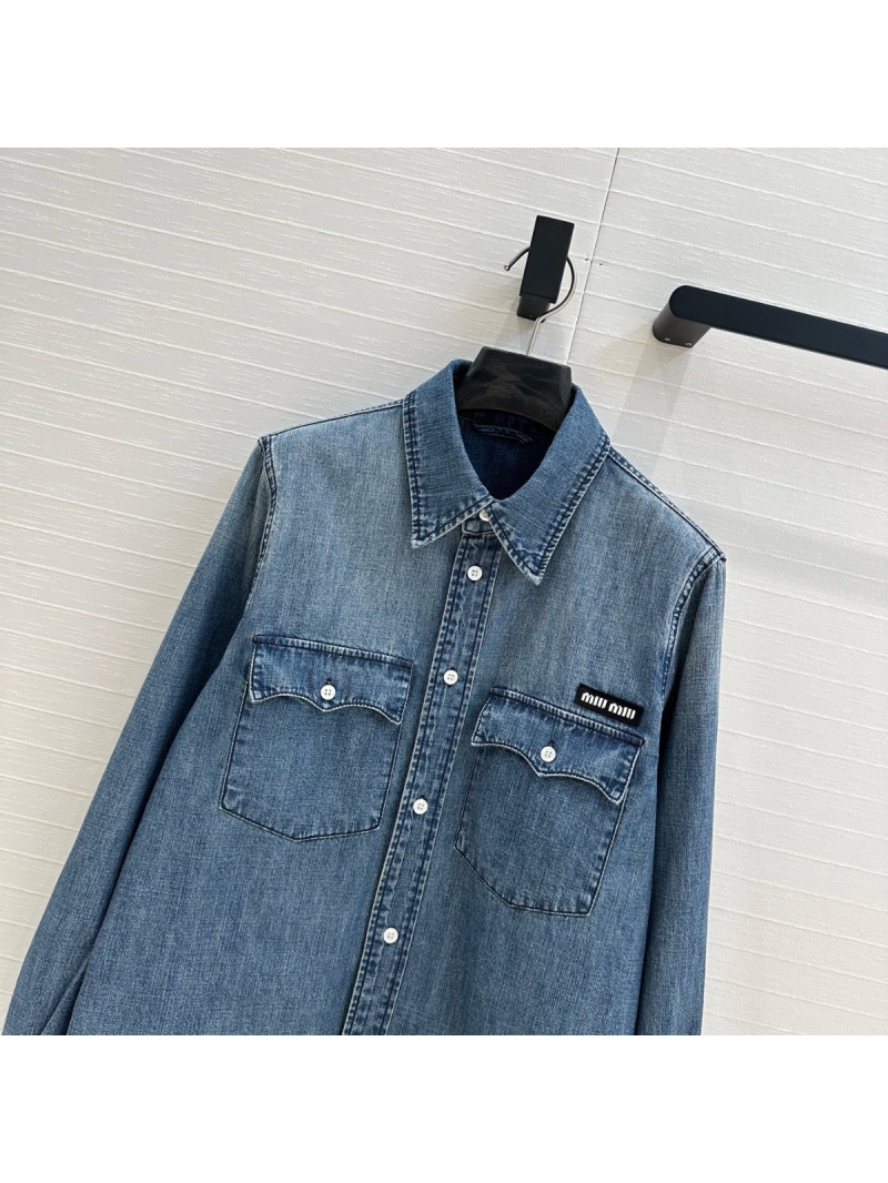 Miu Miu Spring/Summer 2025 Lightweight Denim Shirt with Embroidered Logo