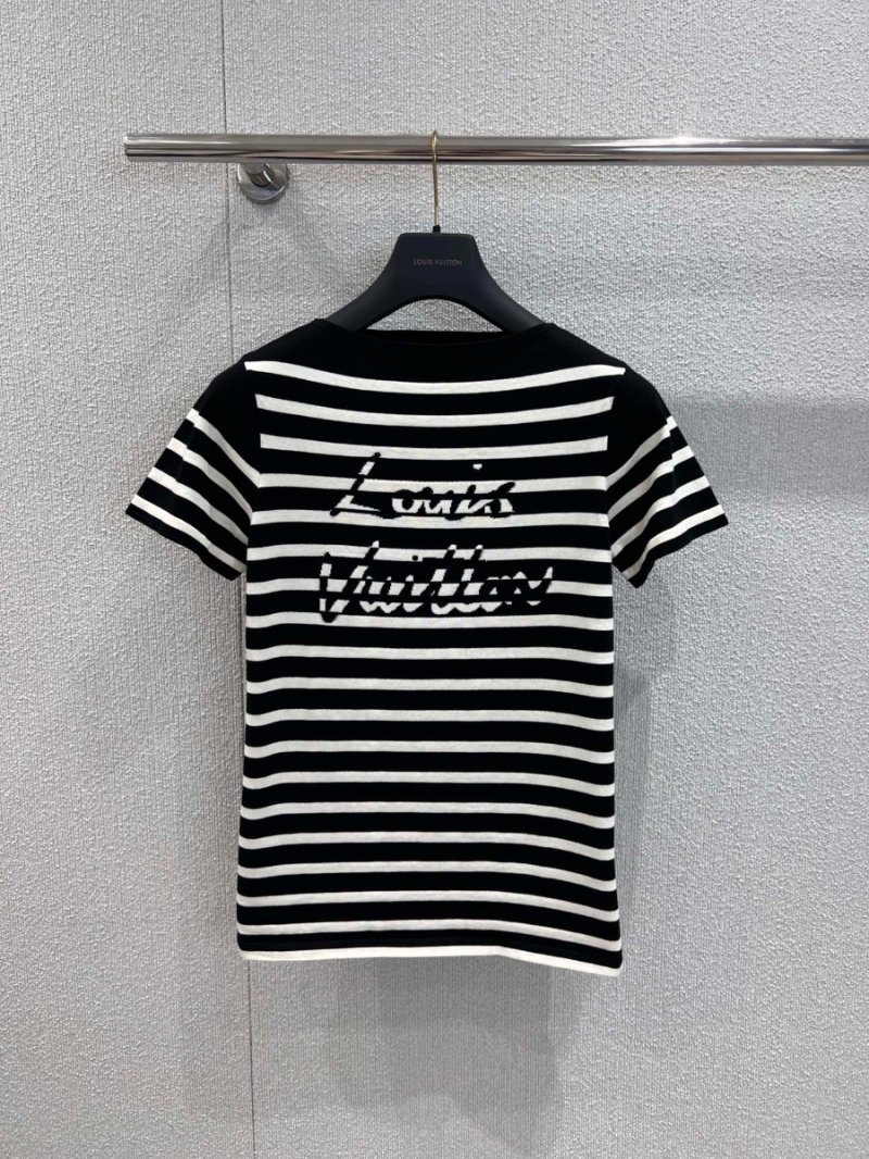 Louis Vuitton Exclusive Spring Summer Striped Knitted Short Sleeve Top Black