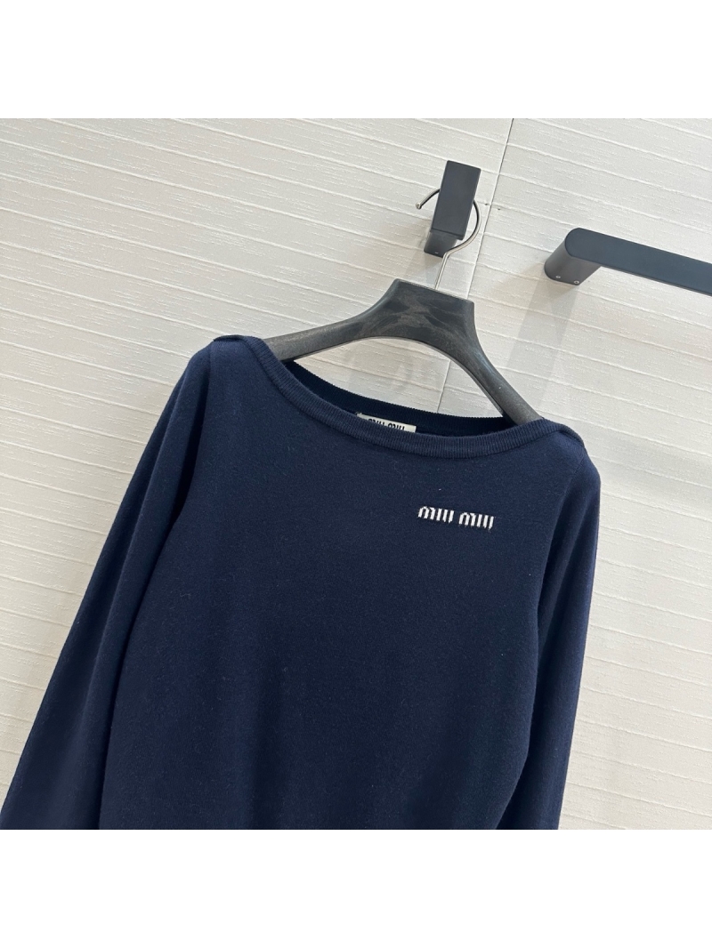 Miumiu 2025SS Early Spring Logo Cashmere Off-Shoulder Top