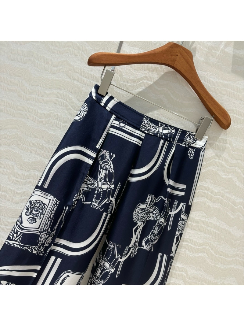 Hermes Exclusive Chain and Rope Print Silk Wide-Leg Pants Black