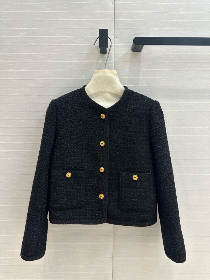 Miu Miu Classic Wool Tweed Cropped Jacket Black - Fall/Winter 2024