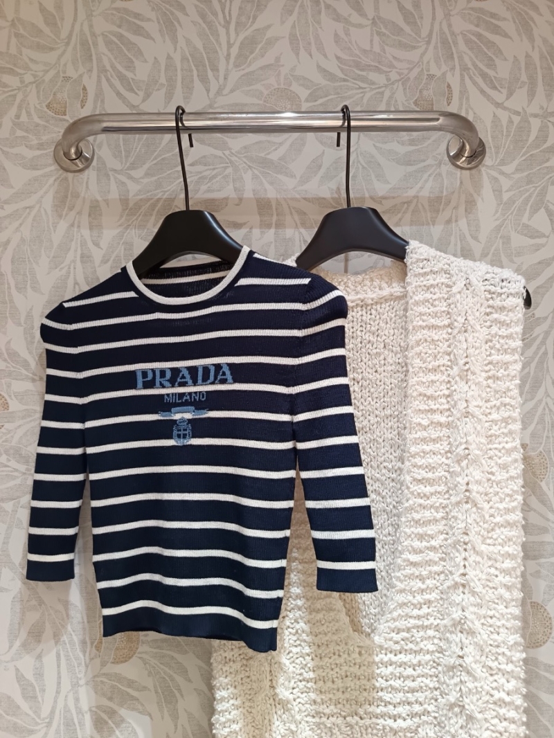 Prada Lightweight Fine Wool Knit Striped Top Sweater