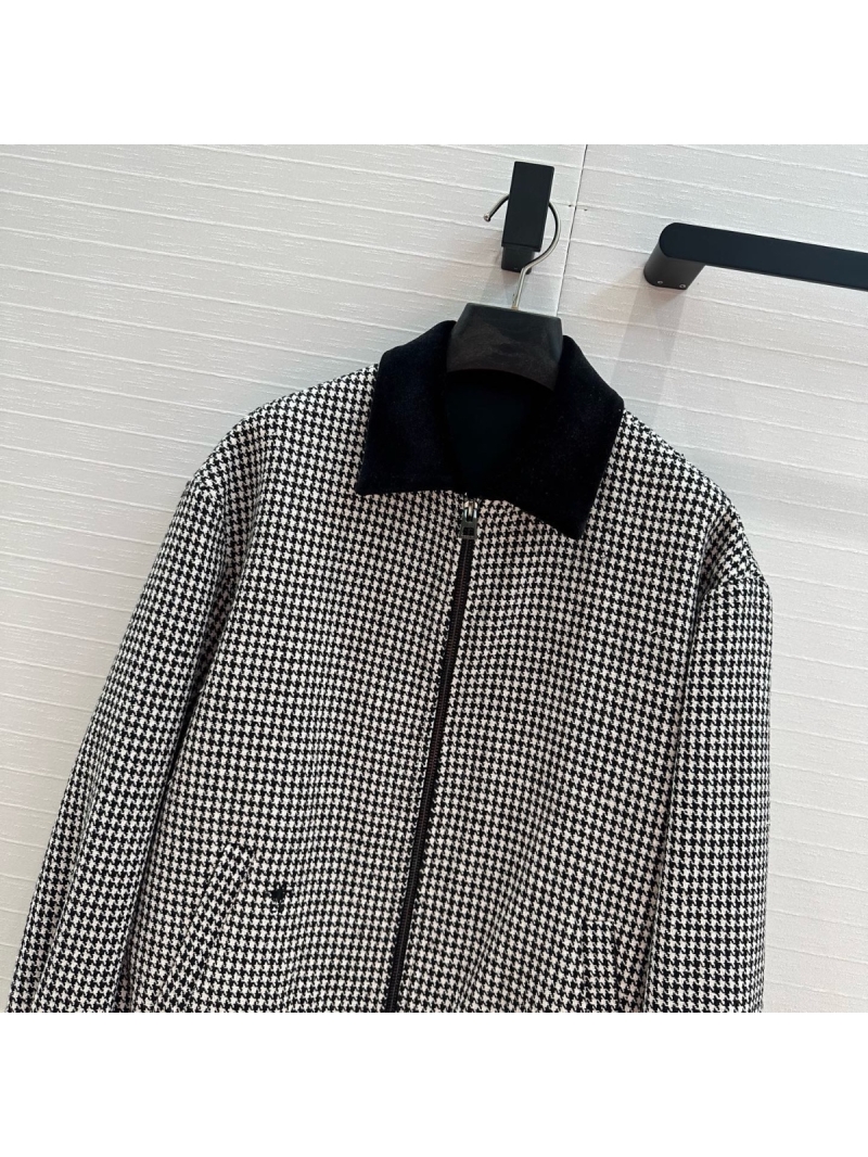 Dior Early Spring Houndstooth Jacket - Velvet-Collared Baseball Style