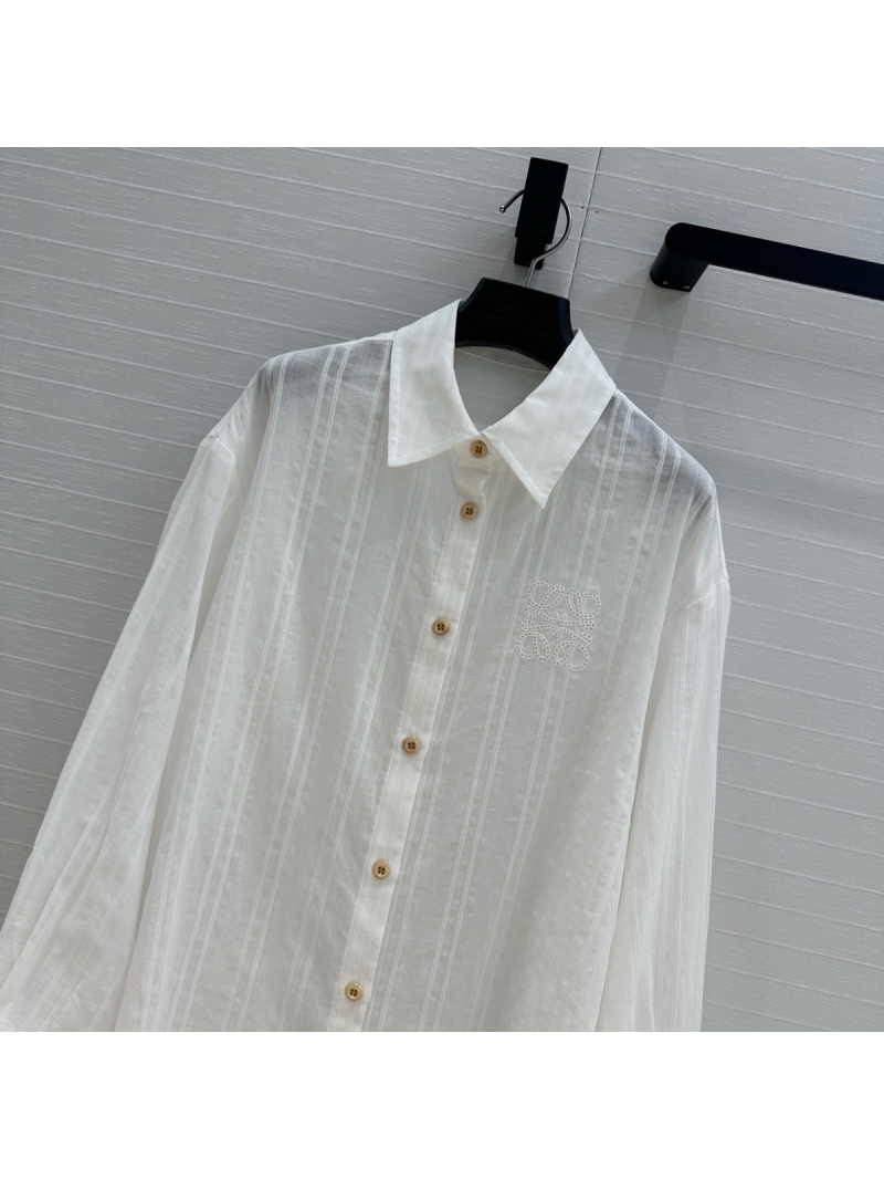 Loewe Embroidered Logo Striped White Shirt - Relaxed Elegance