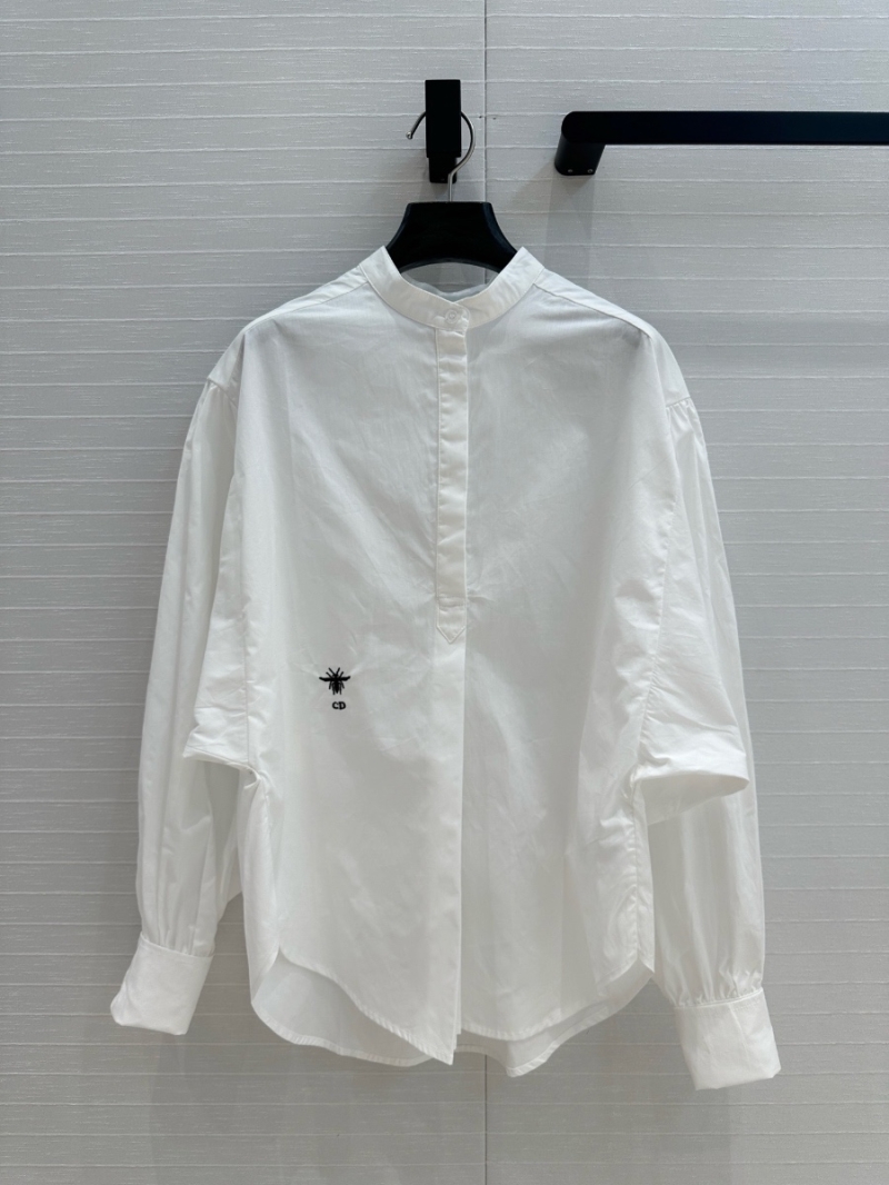 Dior Spring 2025 Batwing Sleeve Embroidered Cotton Shirt White