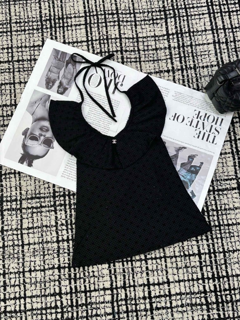 Chanel Ruffled Halter Top – Elegant Black Sleeveless Blouse