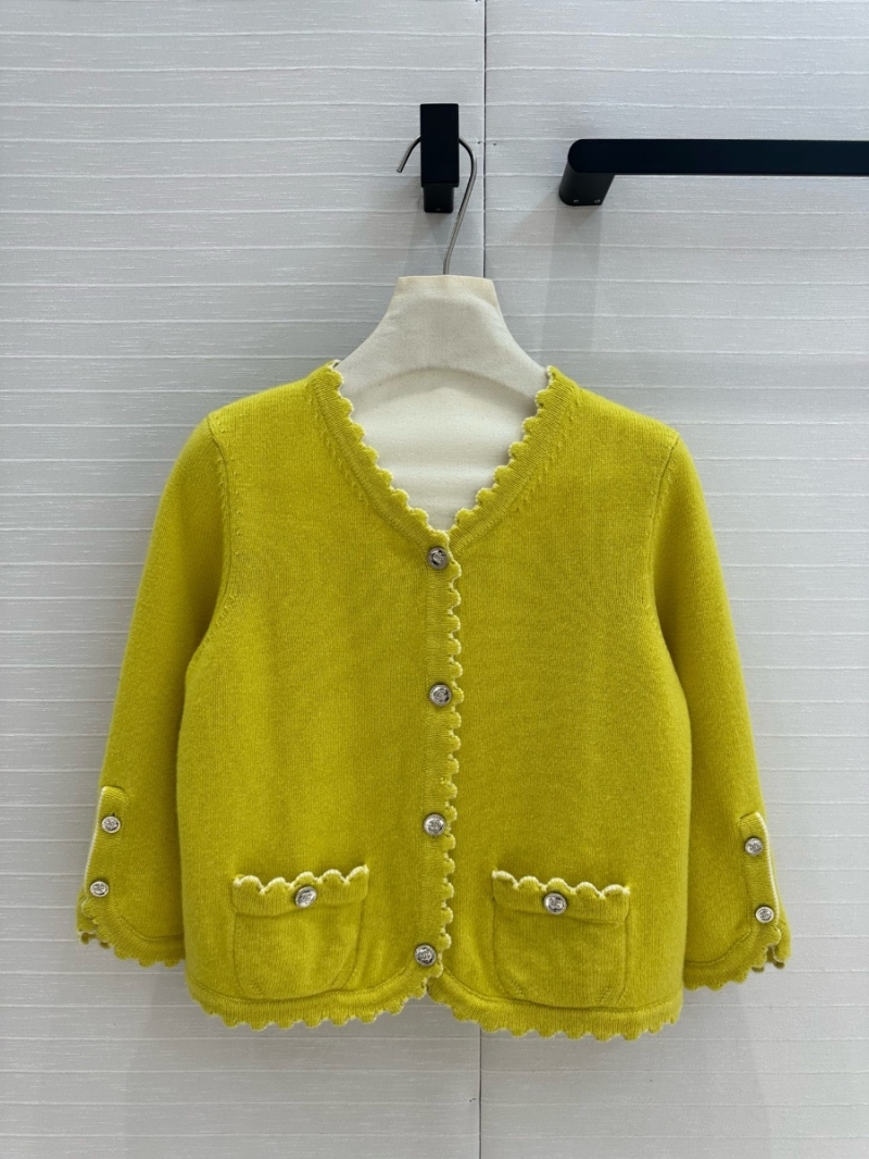 Chanel 25C Scalloped Trim Cashmere Cardigan Yellow - Spring/Summer 2025