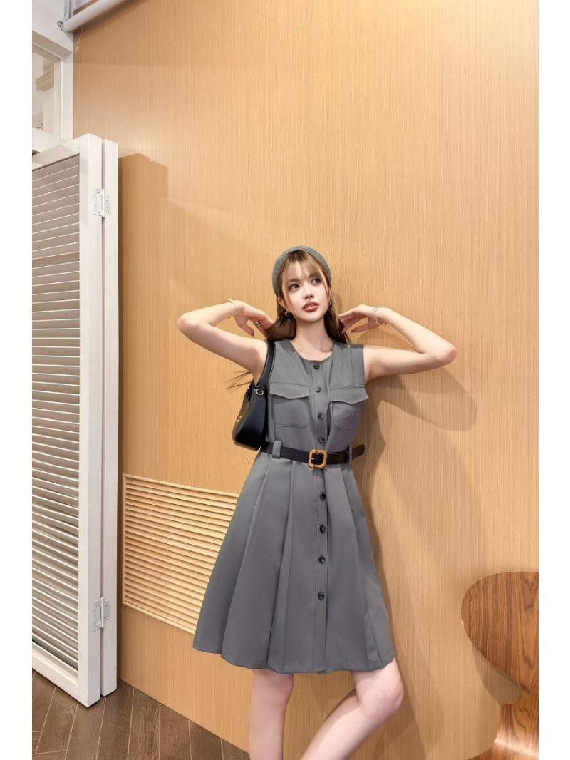 Miu Miu Exclusive Spring Summer Sleeveless Belted Vest Dress