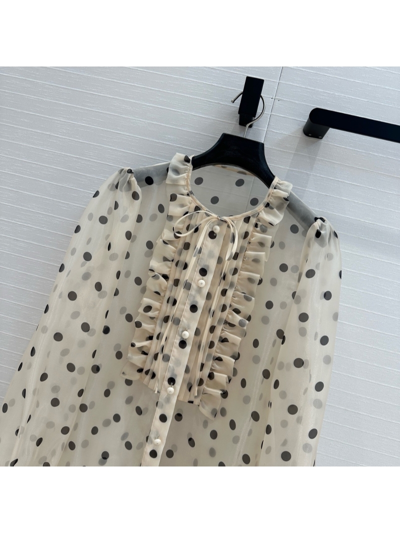 Valentino Polka Dot Silk Blouse with Balloon Sleeves