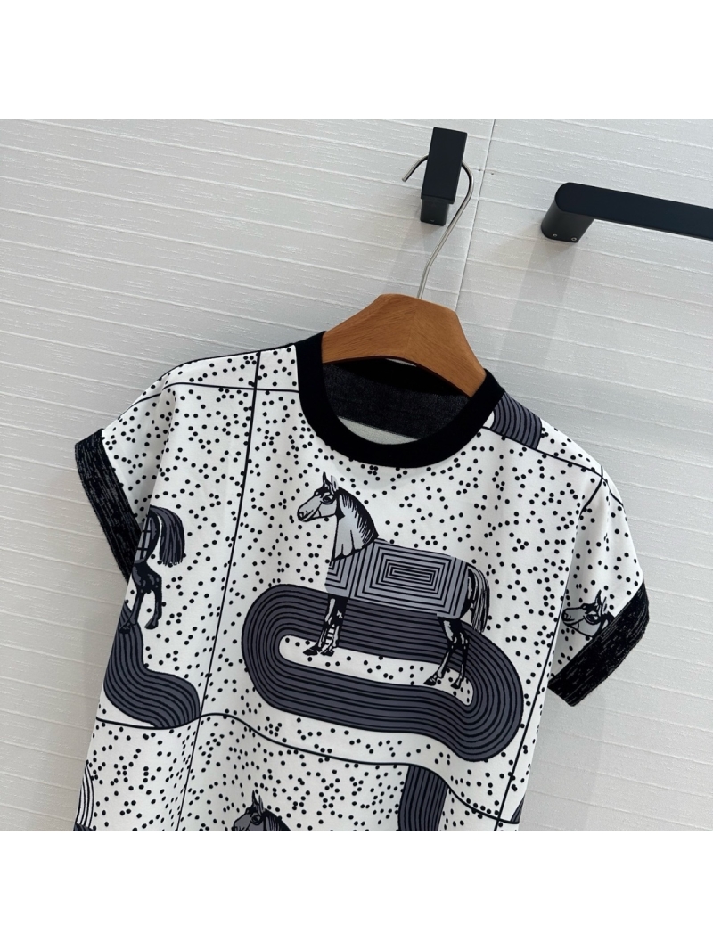 Hermes 25 Early Spring Horse Print Knit Top Blue