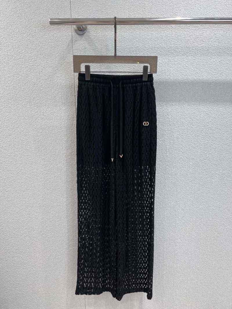 Valentino Exclusive Spring Summer Lace Drawstring Casual Pants black