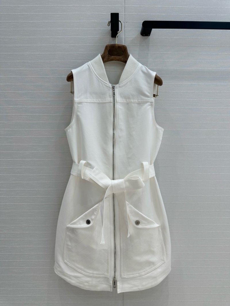 Hermes 25 Early Spring Sleeveless Zip-Up Dress with Belt White
