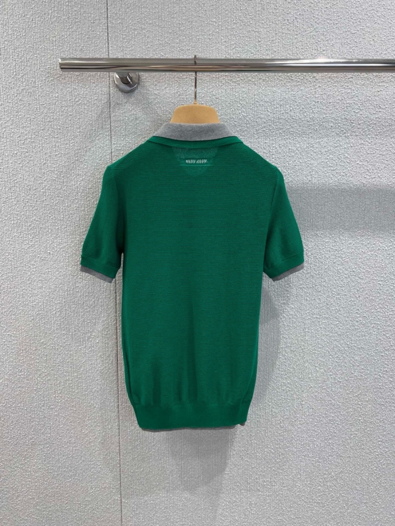 Miu Miu Exclusive Spring Summer Emerald Green & Grey Polo Shirt