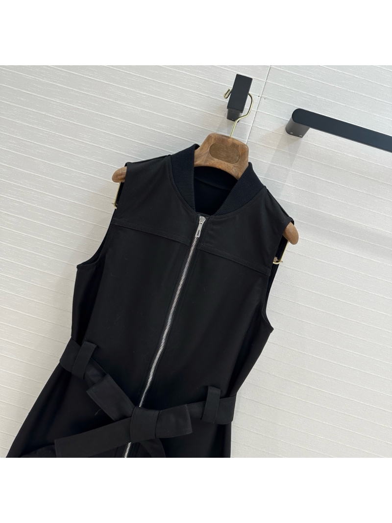 Hermes 25 Early Spring Sleeveless Zip-Up Dress with Belt Black