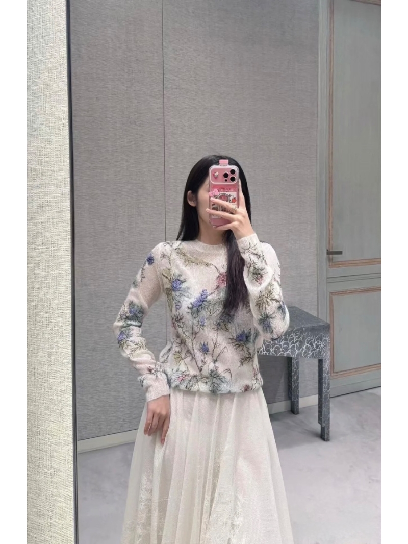 Dior Luxury Mohair-Silk Wool Floral Embroidered Sweater