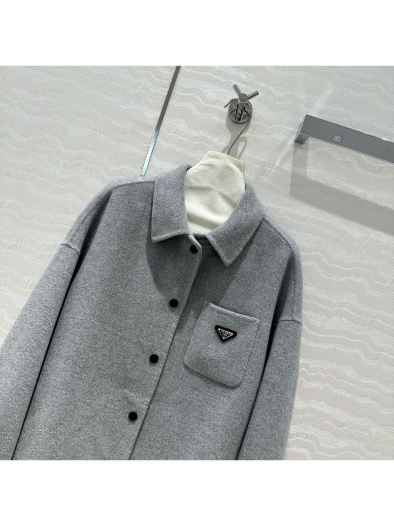 Prada Handmade Wool Cashmere Coat with Shirt Collar Grey