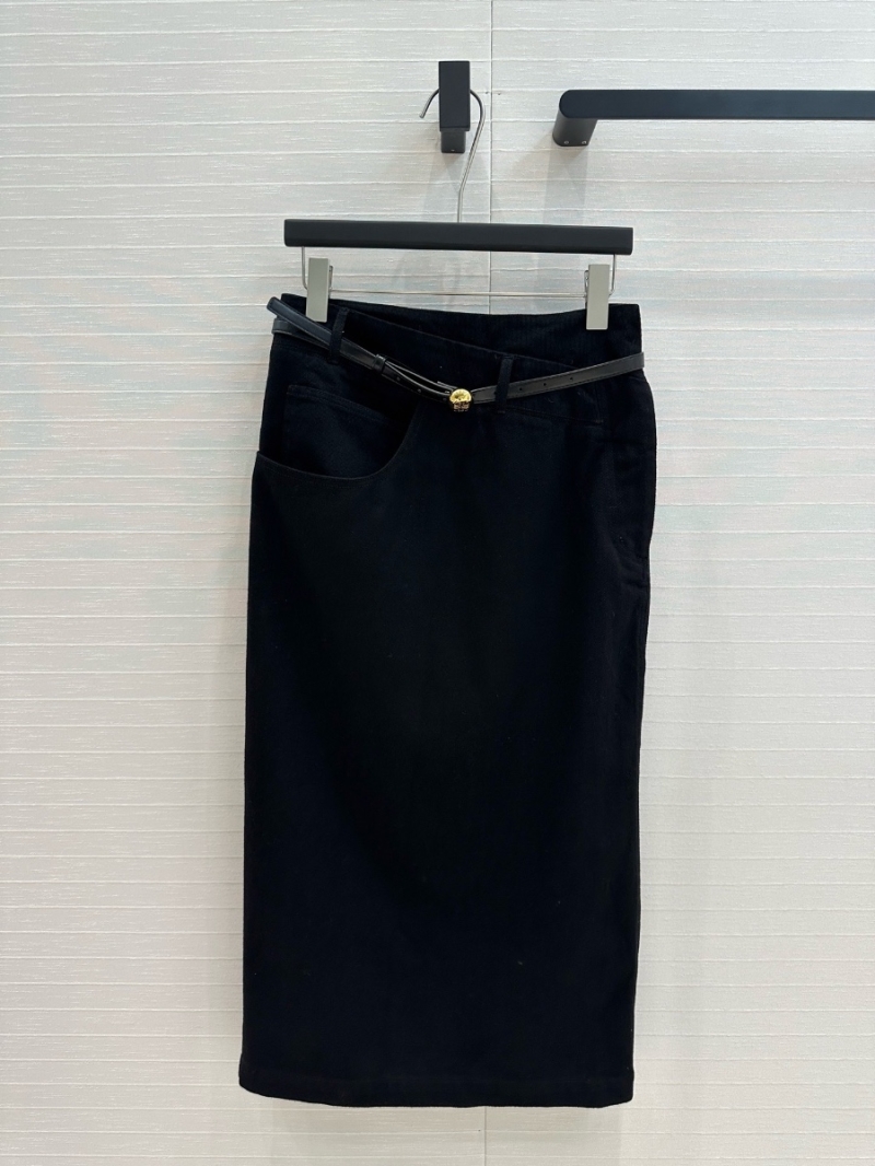 Loewe Asymmetrical Waist Denim Midi Skirt Black